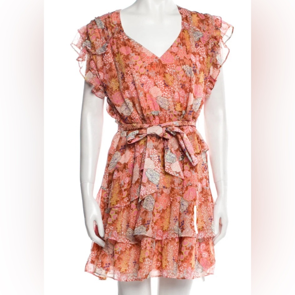 Marie Oliver floral dress with metallic clip fabric! Has a belt - unattached